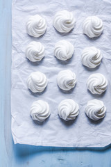 Fresh meringue on baking paper