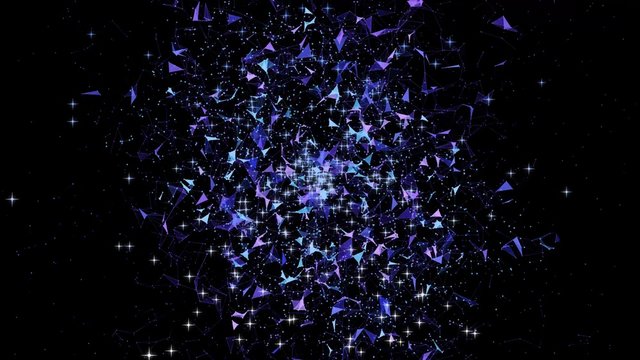3d abstract shatter geometric triangular polygon glass particle with glittering light effect in black isolated background pattern in motion graphic in 4K ultra HD 