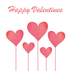 Pink pastel watercolor heart on white background. Valentines card.