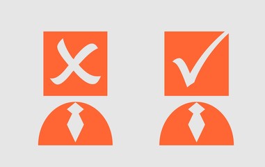 Man, person icon with check mark.  Elections relative