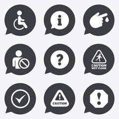 Attention notification icons. Information signs.