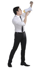 Fototapeta premium Asian business man shout on megaphone