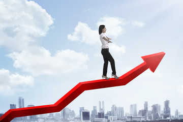 Asian woman balancing chart