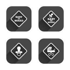 Baby on board icons. Infant caution signs.