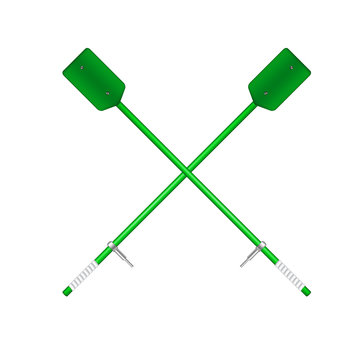 Two crossed old oars in green design 