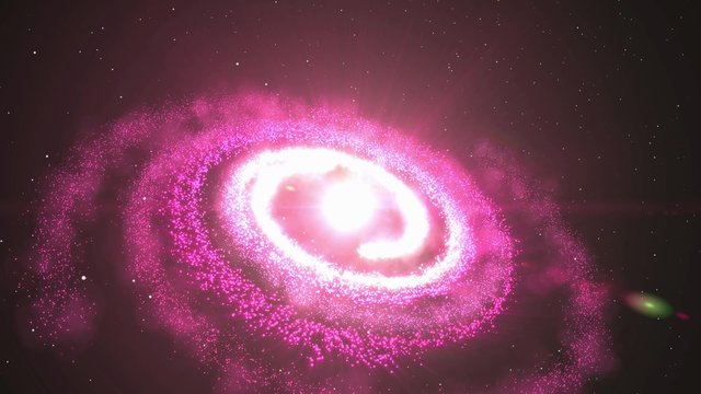3D animation pink galaxy nebula shining star light stardust rotating and spinning in unlimited space universe in 4k ultra hd 