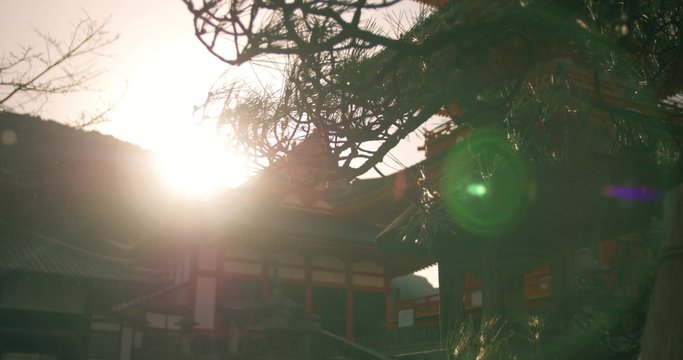 KYOTO, JAPAN February 1, 2016 
sliding right to left bright organge temple pull focus