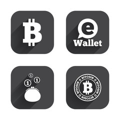 Bitcoin icons. Electronic wallet symbol.