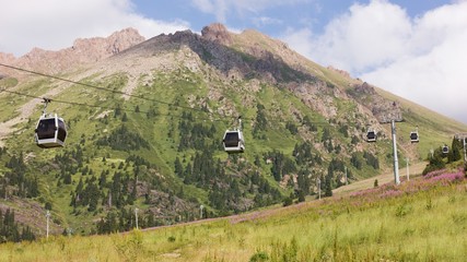 Ski elevator at summer time. Shymbulak, Almaty, Kazakhstan