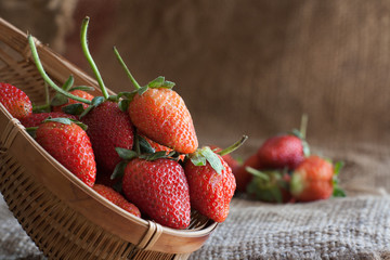 Still Life-Strawberry fresh berries, put on sackcloth