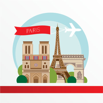 Flat stylish vector illustration for Paris, France. Travel and tourism concept