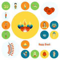Diwali. Indian Festival Icons