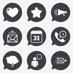 Mail, contact icons. Communication signs.