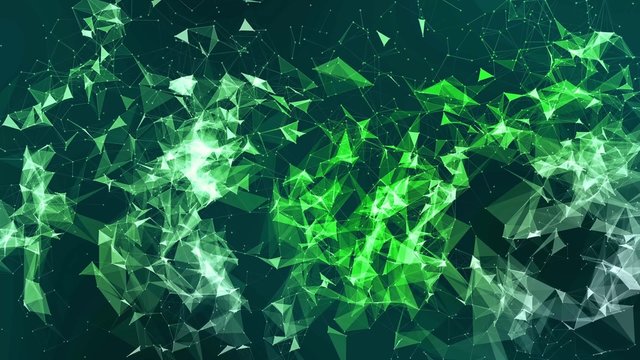 Seamless Animation 3d abstract colorful geometric triangular polygon crystal molecule particle bonding by connected lines nodes and dots background pattern in motion graphic in 4K loop 