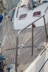 Sailboat moored on mediterranean port