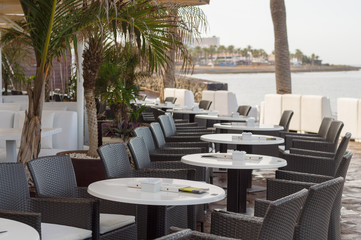 Seaside restaurant terrace at resort area