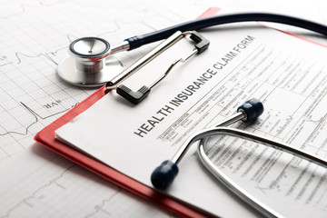 Health insurance form with stethoscope concept for life planning