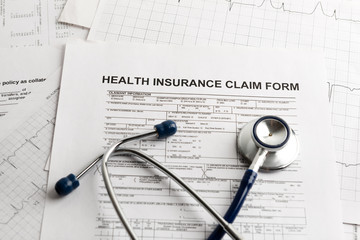Health insurance form with stethoscope concept for life planning