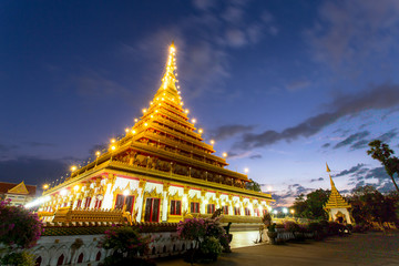 Thailand temple golden Stupa Khonkaen landmark, twilight