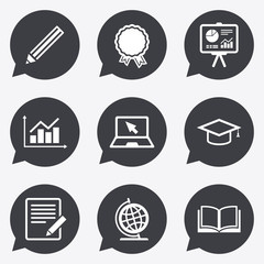 Education and study icon. Presentation signs.