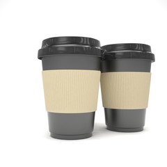 Three paper coffee cups