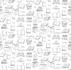 Seamless background hand drawn doodle Books and Reading set Vector illustration Sketchy book icons elements Symbols of reading and learning Book club Back to school Education University College symbol © natashapankina