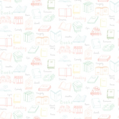 Seamless background hand drawn doodle Books and Reading set Vector illustration Sketchy book icons elements Symbols of reading and learning Book club Back to school Education University College symbol
