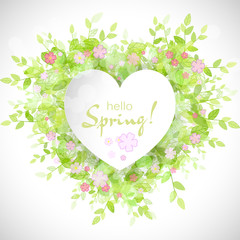 White heart frame with text hello spring