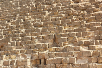 Stone wall of Egyptian pyramids in Giza, close up