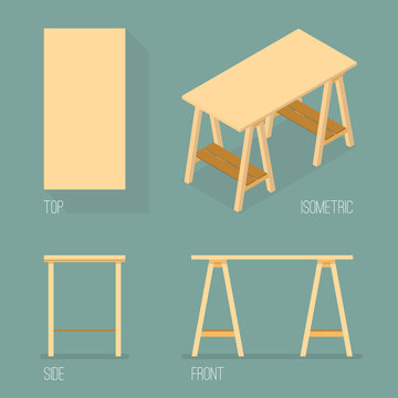 Set of modern office table isometric drawing