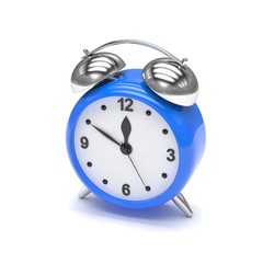 Blue alarm clock on white