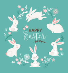 Fototapeta premium Easter design with cute banny and text, hand drawn illustration