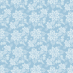 Seamless floral lace pattern. Flowers on blue background vector illustration