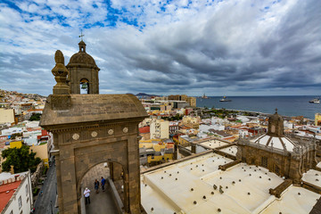 Panoramic view of Las Palmas de Gran Canaria on a cloudy day, view from the Cathedral of Santa Ana