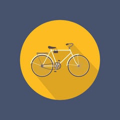 Bicycle flat round icon on dark background. Retro style. Vector illustration.