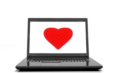 hearts background on modern laptop isolated