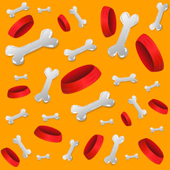 Seamless pattern with dog bones and bowls