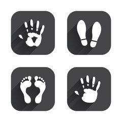 Hand and foot print icons. Imprint shoes symbol.