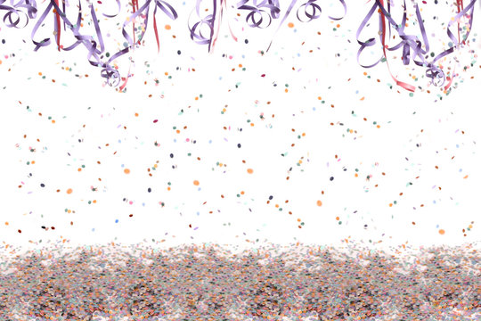 Carnival confetti and serpentine backgroung on white background