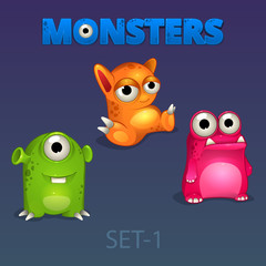 Illustration of cartoon monsters set