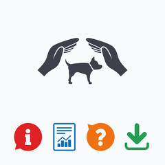 Obraz premium Protection of animals pets sign icon. Hands.