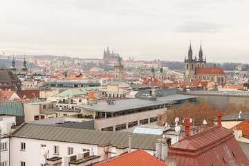 Obraz premium Prague, Czech Republic, Old Town in a retro style winter, cold toning. color images of Europe with space for text.