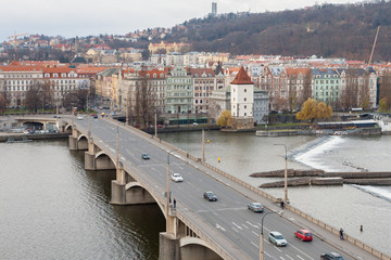 Prague, Czech Republic, Old Town in a retro style winter, cold toning. color images of Europe with...