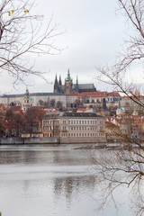Prague, Czech Republic, Old Town in a retro style winter, cold toning. color images of Europe with space for text.