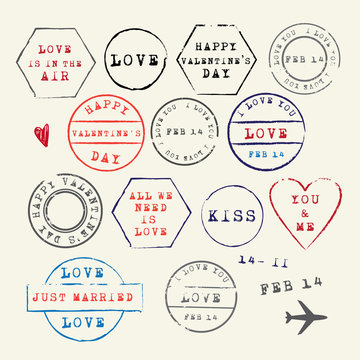 Wedding and Valentine's Day stamp set. Love symbols. Wedding and Valentine's Day stamp set. Love symbols. Vector illustration