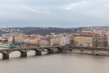 Obraz premium Prague, Czech Republic, Old Town in a retro style winter, cold toning. color images of Europe with space for text.