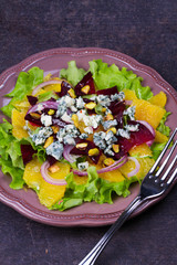 Orange, Beetroot, Blue Cheese, Red Onion and Pistachios Salad