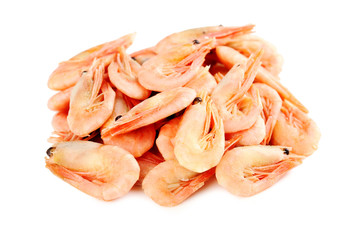 Fresh boiled shrimps isolated on a white