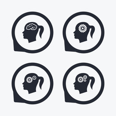 Head with brain icon. Female woman symbols.