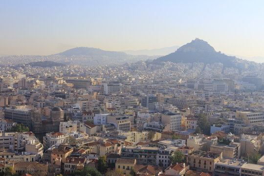 Athens view from Acropolis hill at the sunrise, Greece